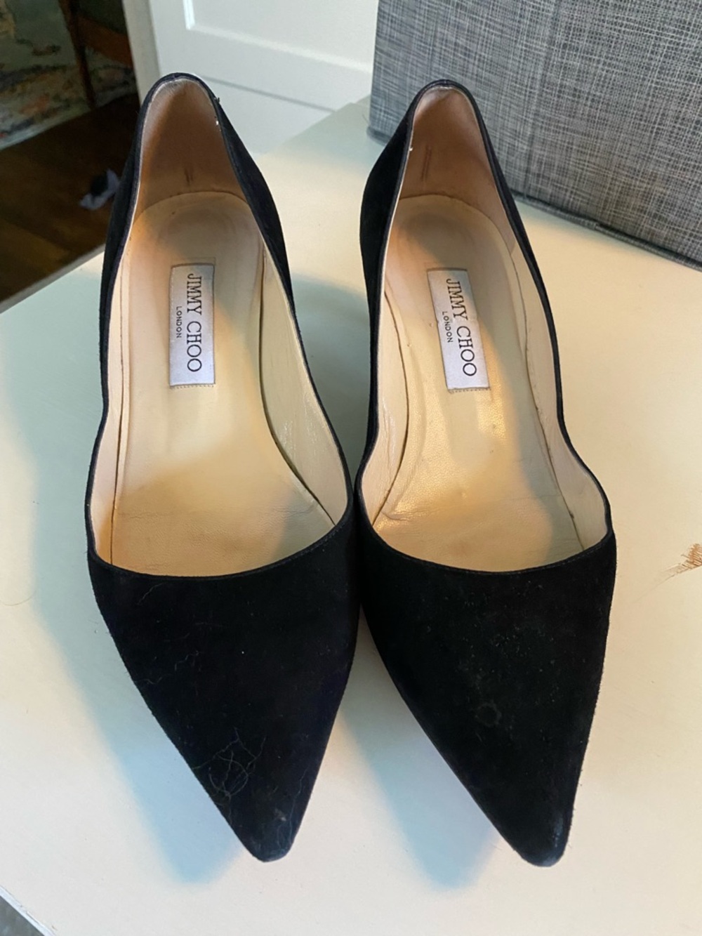Jimmy Choo Black Suede Pointed Toe Kitten Heels